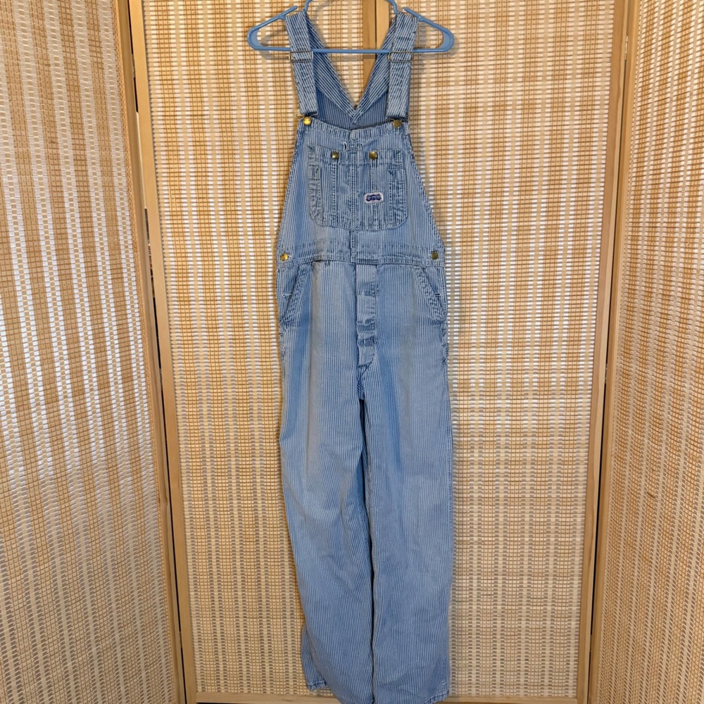 Big Smith Vintage Mens Hickory Stripe Denim Bib Overalls Blue White 34X40
